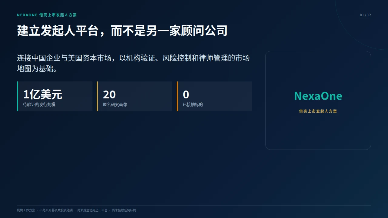 NexaOne借壳上市发起人公开方案封面
